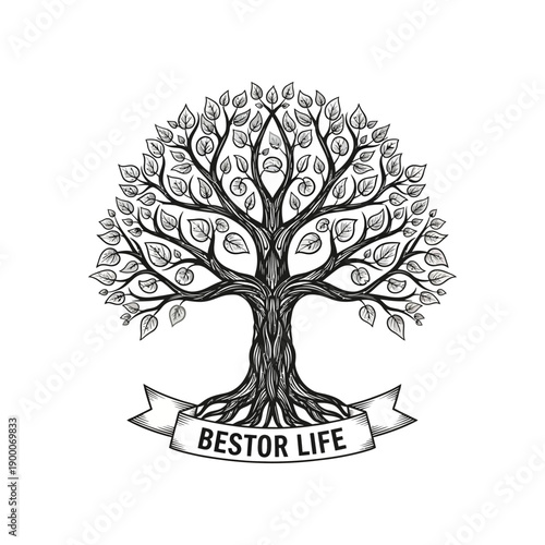 Bestor Life Tree of Life Logo Design, Roots, Branches, Leaves, Emblem, Symbol