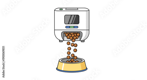 Automatic pet feeder dispensing kibble into a bowl  