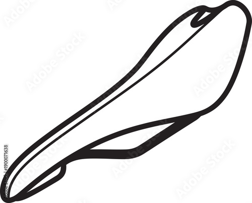Professional black and white outline vector of a sleek bicycle saddle. High-quality minimalist design ideal for cycling gear branding, bike component logos, competitive racing equipment retail graphic