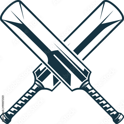 Professional silhouette vector of crossed cricket bats. High-quality monochrome design ideal for cricket club branding, sports equipment logos, athletic tournament trophies, and team identity graphics