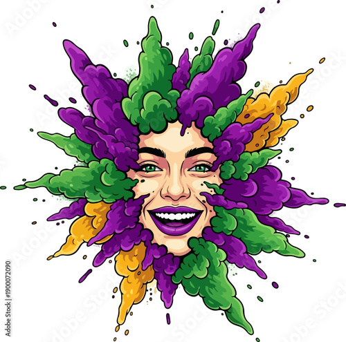 Dynamic Mardi Gras Color Powder Portrait Vector Art