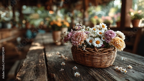 Pretty flower basket with garden blooms high resolution picture
