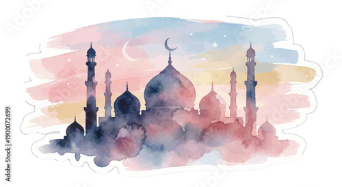 watercolor painting of mosque