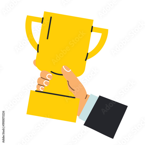 businessman hand holding winner cup as a symbol of success, achievement and victory, business leadership and motivation concept -vector illustration