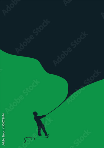Silhouette of a determined man pulling a rope, symbolizing effort and overcoming challenges.