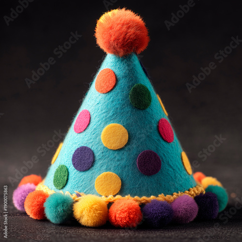 Party Hat Celebration Isolated on Black Background, Birthday and Holiday Decoration Concept