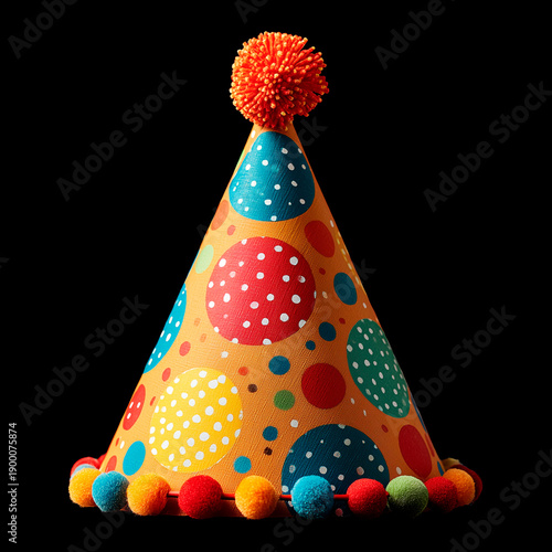 Party Hat Celebration Isolated on Black Background, Birthday and Holiday Decoration Concept