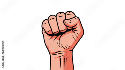 Powerful illustration of a raised clenched fist representing strength, protest, solidarity, and human rights movements today.