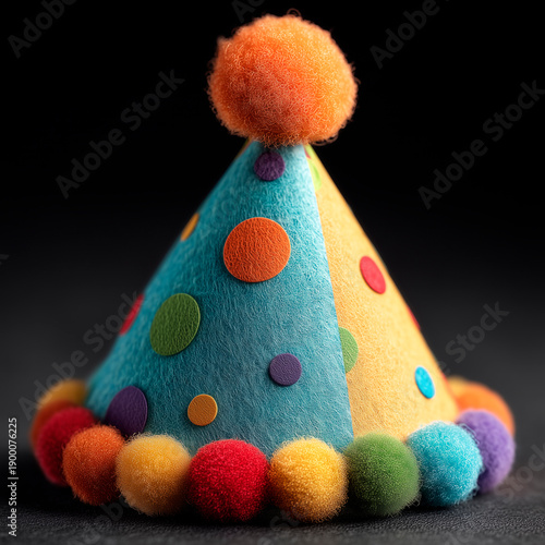 Party Hat Celebration Isolated on Black Background, Birthday and Holiday Decoration Concept