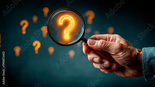 Question Mark and Search Concept with Magnifying Glass, Problem Solving and Decision Making