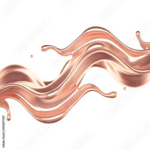 Abstract rose gold liquid metal shapes in 3D