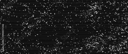 Retro CCTV or VHS Video White Noise Abstract Grunge Background. CRT Scanlines Vibration Glitch. Video Damage Overlay Texture. Nostalgic Vintage 80s 90s Surveillance or TV Tech Vector Illustration.