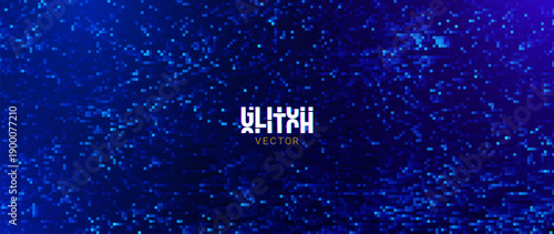 Colorful Glitch Screen Effect Background. Abstract Digital Pixel Crosses Noise Glitch Error. Overlay Texture Effect Illustration. Modern Sci-Fi Game Vector Background.