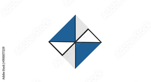 Blue and white geometric shape symbol.