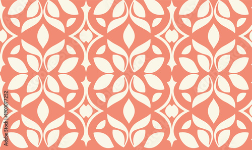 Vibrant Coral and White Geometric Pattern with Floral Motifs Design