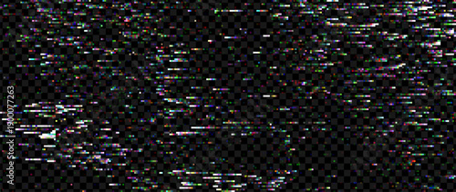 Retro CCTV or VHS Video White Noise Abstract Grunge Background. CRT Scanlines Vibration Glitch. Video Damage Overlay Texture. Nostalgic Vintage 80s 90s Surveillance or TV Tech Vector Illustration.