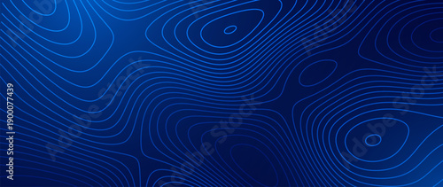 3D Sea Ocean Nautical Depth Topographic Topo Map Banner Background. Curvy Wavy Lines Vector Illustration. Hills, Rivers and Mountains. Geography Concept.