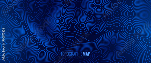3D Sea Ocean Nautical Depth Topographic Topo Map Banner Background. Curvy Wavy Lines Vector Illustration. Hills, Rivers and Mountains. Geography Concept.