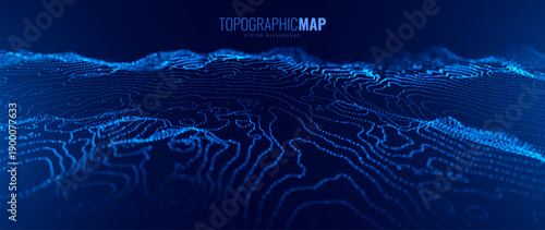 3D Sea Ocean Nautical Depth Topographic Topo Map Banner Background. Curvy Wavy Lines Vector Illustration. Hills, Rivers and Mountains. Geography Concept.