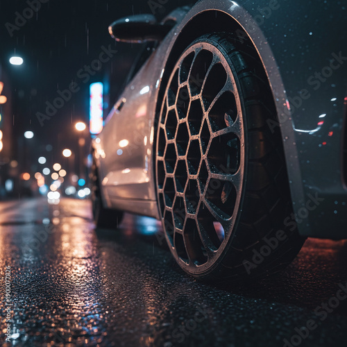 Futuristic automotive tire design with advanced tread pattern