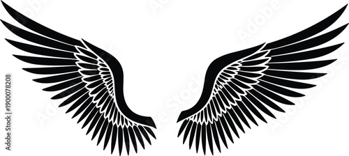 Angel wings icon set in black silhouette style, symbolizing freedom, spirituality, protection and flight, ideal for tattoo, logo, fashion, fantasy and creative design concepts.