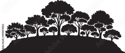 Forest hillside silhouette with many tall trees landscape panorama natural scenic backdrop vector