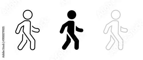 Walking person icon showing a human in motion. Symbol of pedestrian movement, direction and everyday activity. Ideal for navigation systems, lifestyle concepts, travel interfaces and simple UI design.