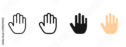 Open hand and palm icon showing a stop gesture. Symbol of warning, control and attention. Ideal for safety signs, user interface elements, gesture control and interaction or blocking actions.