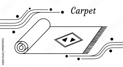 Rolled Up Carpet with a Diamond Pattern and Streaming Lines, Abstract Design
