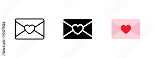 Love message icon with envelope and heart. Symbol of romance, affection and communication. Ideal for valentine designs, dating apps, wedding invitations, romantic messages and greeting card concepts.