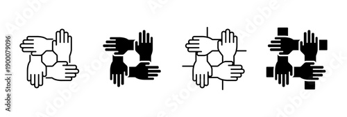 Teamwork and collaboration icon with hands together. Symbol of unity, cooperation and support. Ideal for corporate projects, business teamwork concepts, community initiatives and team building.