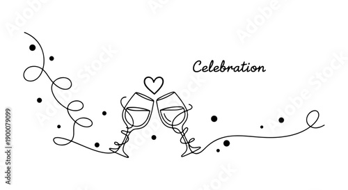 Celebration toast with heart and dots, elegant line art design for special occasions and romantic moments