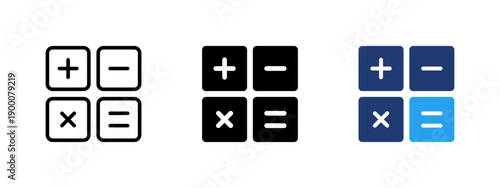Calculator icon with basic math operations symbols. Plus, minus, multiply and divide signs for calculation, arithmetic and mathematics. Ideal for finance, accounting, education, math apps.