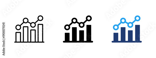 Statistics icon with bar chart and line graph. Visual representation of data analysis, metrics and reporting. Suitable for analytics dashboards, business statistics, financial reports.
