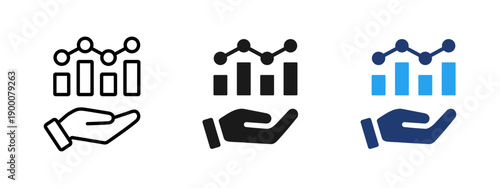 Analytics and statistics icon with chart held by hand. Symbol of data analysis, performance control and business growth support. Ideal for dashboards, reports, financial analytics, management tools.