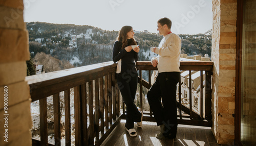 Couple enjoys morning coffe...