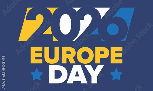 Europe Day. Annual public holiday in May. Is the name of two annual observance days - 5 May by the Council of Europe and 9 May by the European Union. Poster, card, banner and background. Vector