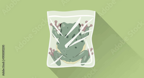 Frog in a plastic bag with a long shadow