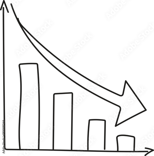 Minimalist hand drawn financial bar chart showing decreasing market trend and economic loss