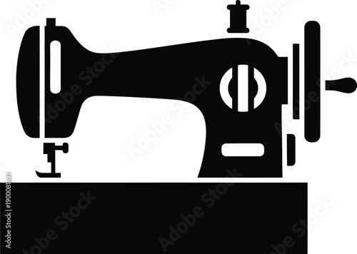 Black silhouette icon of a vintage sewing machine representing craft and textile work