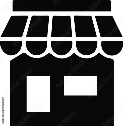 Store shop icon with awning and windows in simple flat design for web and mobile interface  business symbol