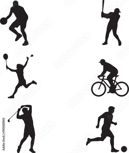 Six Different Sports Activities Silhouette Icons Collection
