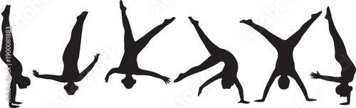 Series Of Handstand Yoga Poses Sequence Illustration