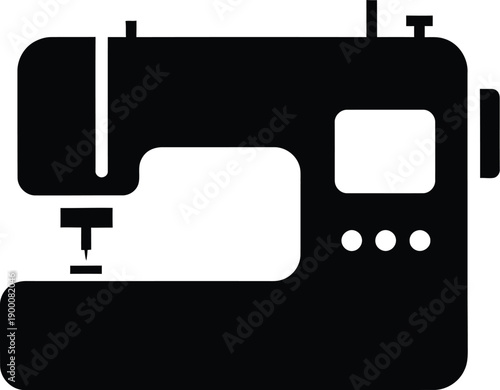 A simple black silhouette icon representing a modern sewing machine for textiles and tailoring.