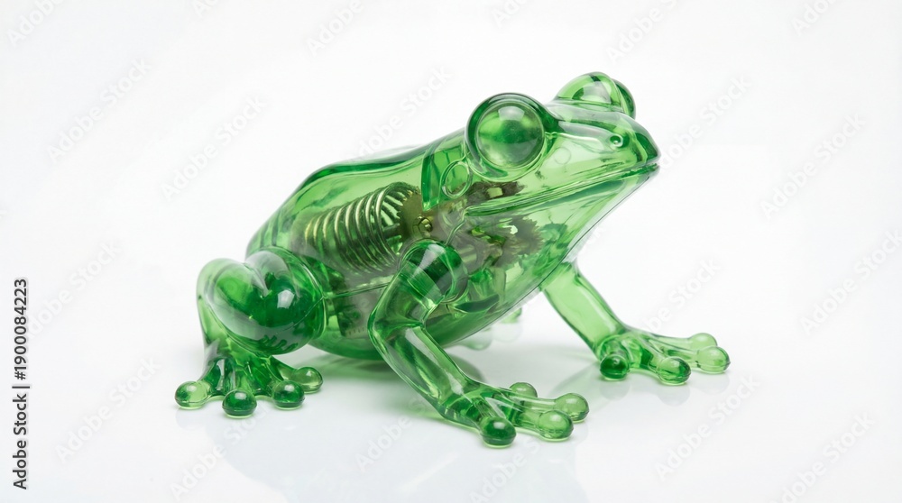 Fototapeta premium Transparent Green Glass Robotic Frog with Internal Mechanical Gears Concept