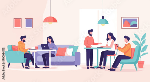 People in a cafe working and socializing