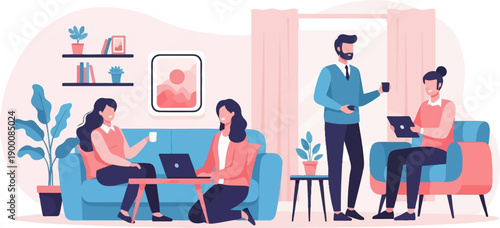 People collaborating and working together in a modern home office setting