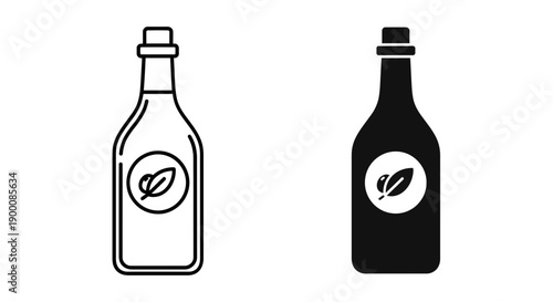 Bottle with leaf icon, simple illustration for organic product, healthy drink or natural ingredient, vector outline and silhouette