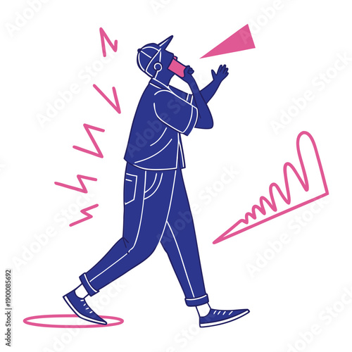 Illustration of Person Walking While Talking on Mobile Phone, Urban Communication and Everyday Modern Life Concept
