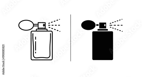 Perfume bottle with spray atomiser icon, line art and solid fill illustration, vector graphic